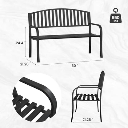 50" Outdoor Bench, Heavy-Duty Metal Frame Graden Bench, Weatherproof Patio Park Bench for Front Porch, Park, Yard, Patio - size: Rectangle