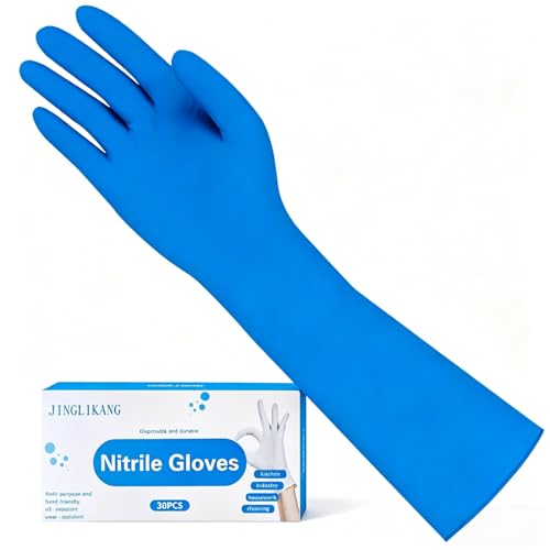 Long Sleeve 15inch Durable Nitrile Disposable Gloves Blue 30PCS - color: Blue, size: Medium