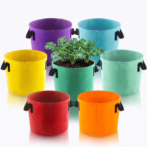 Sinimaka 15 Gallon Grow Bags, 7 Pack Colorful Fabric Plant Pots with Handles for Garden and Outdoor Planting - size: 15 Gallons