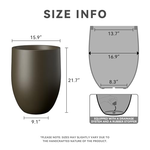 Kante Large Round Bullet Dark BRN Concrete Planter 21.7" Tall, Outdoor - color: Dark Brown