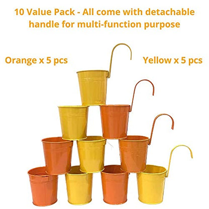LaLaGreen Rail Planter for Outdoor Plants (4 in, 10 Pack) Orange Metal Pots - size: 4 Inch (Orange)