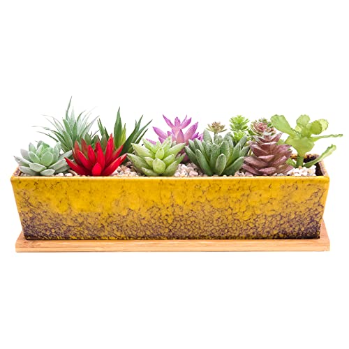 Succulent Pots, 12'' Large Long Rectangle Succulent Planter Pots with Drain - color: Yellow
