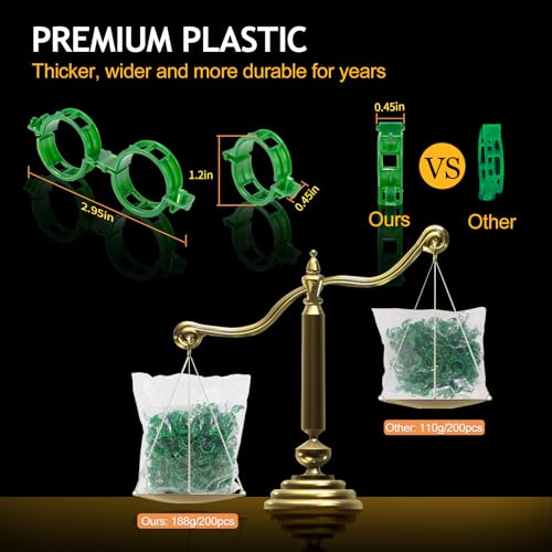 Secured Plant Support Clips - Heavy Duty Tomato Clips for String Trellis 200Pcs, Grape Vine Grid Clamp for Garden Netting Climbing Plants, Fixing Stem and Vine (Green) - color: 200pcs Green