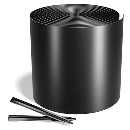 Worth Galvanized Steel Landscape Edging 10" x25' Metal Garden Edging Roll Flexible Bender Border with 8Pcs Stakes for Lawn, Flower Bed Edges, Black - color: Black, style: 10"x25'