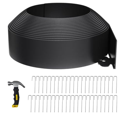 33FT Landscape Edging 4 in Tall with 45 Spikes, Garden Edging Border and 1 Hammer, Plastic Landscape Edging Border Lawn Edging for Landscaping, Flower Beds, Yard - size: 4 In x 33 FT
