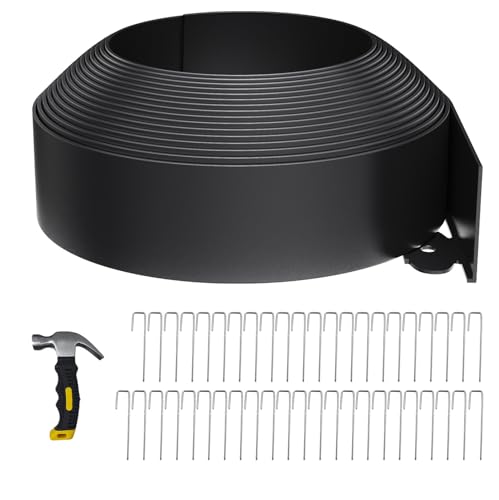33FT Landscape Edging 4 in Tall with 45 Spikes, Garden Edging Border and 1 Hammer, Plastic Landscape Edging Border Lawn Edging for Landscaping, Flower Beds, Yard - size: 4 In x 33 FT