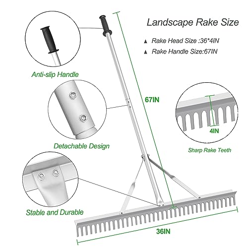 Landscape Rake, 36" Head Aluminum Lake Weed Rake for Lawns Lake Garden Pond