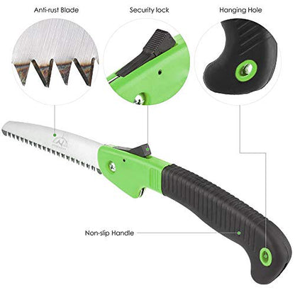 Folding Pruning Saw, 7"/180mm Sharp Hand Saw With Premium Secure Lock Comfort Soft Grip, Compact Sturdy Tree Trimmer for Garden Branch, Camping (Green/Black) - color: Green/Black