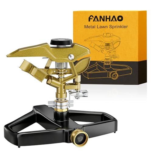 FANHAO 100% Metal Impact Lawn Sprinkler for Yard, Covers Up to 5800 sq. Ft - color: Black