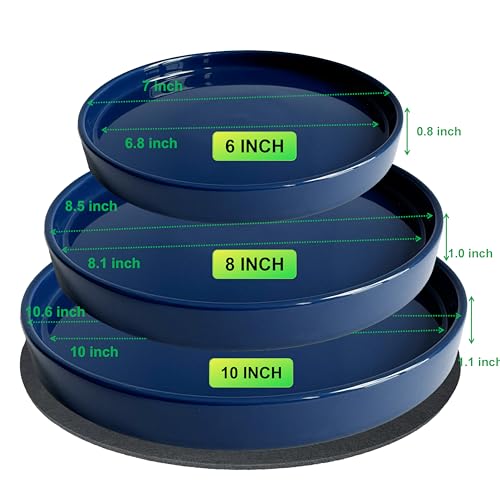 Yukfona Ceramic Plant Saucer Pot Tray 6, 8, 10 Inch Blue, Planter Saucers for Indoors Outdoor, Durable Sturdy Flower Drainage drip Water Tray for Glazed Pots Base - color: Blue, size: 6+8+10in 3pack