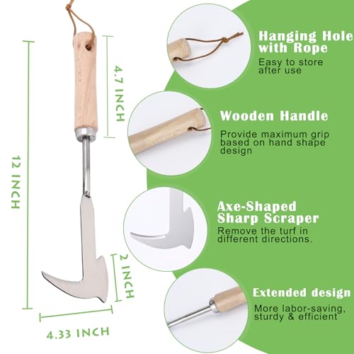 Crack Weeder, 12" Stainless Steel Crevice Weeding Tool with Wood Handle, Axe-Shaped Side-Walk Weed Puller Spatula, for Garden Lawn Yard Patio Terrace Paving Moss, Small Gardening Tool - size: 12" Crevice Weeder