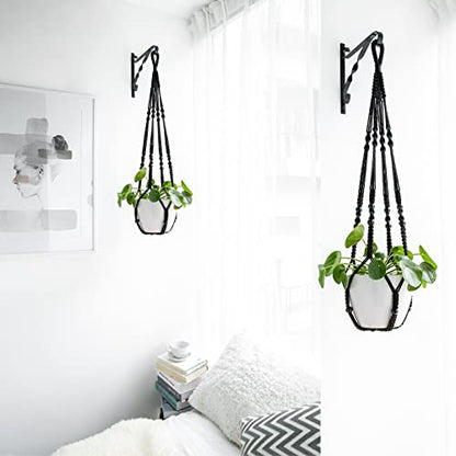 Mkono Macrame Plant Hanger Indoor 35 Inch Hanging Planter Basket Black 2Pc - color: Black