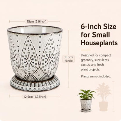Gepege Ceramic Plant Pots, 6 Inch Indoor Planters with Drainage & Saucers - color: Cream White, size: 6 Inch - Set of 2