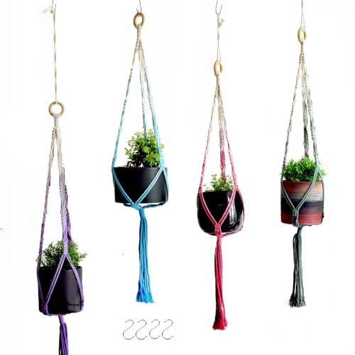 4-Pack Plant Hangers, Macrame dip-DIY Handwoven Indoor Pot Holder, Boho Decor,(Pink, Purple, Blue, Green, 33“) - color: Pink, Purple, Blue, Green
