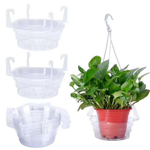 Adnee 15 Pcs 8 Inch Hanging Plant Water Catcher-Clear Plastics Plant Water Catcher Tray-Hanging Plant Saucers Drip Pans for Indoor Outdoor Hanging Basket Flower Pot - color: 8 Inch