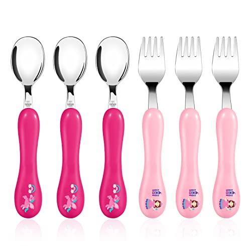 Lehoo Castle Toddler Fork and Spoon, 6-Pieces Kids Utensils Set (Unicorn) - color: Pink + Light Pink