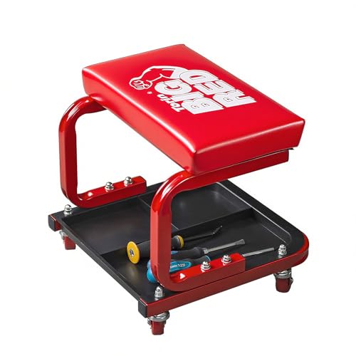 BIG RED Mechanic Stool with Wheels Rolling Creeper Seat - color: Red