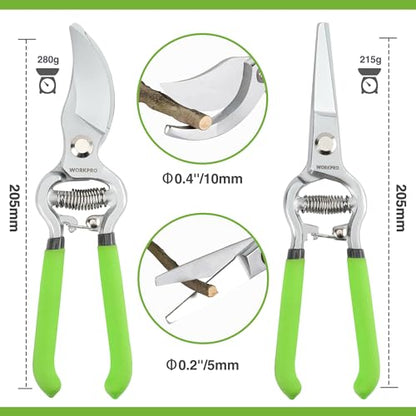 WORKPRO 2-Piece Pruning Shears & Garden Belt Set，8" Bypass & Hand Pruners