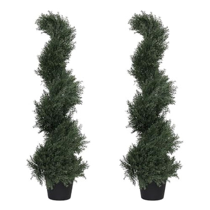 THE BLOOM TIMES 3ft Tall Spiral Topiary Trees Artificial Outdoor Set of 2 - color: Cedar Dark Green, size: 3ft