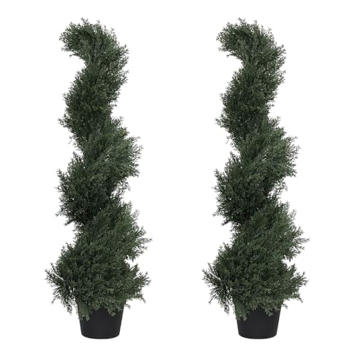 THE BLOOM TIMES 3ft Tall Spiral Topiary Trees Artificial Outdoor Set of 2 - color: Cedar Dark Green, size: 3ft