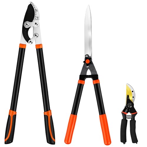 EWPJDK 3-Piece Loppers Hedge Shears Pruners Heavy Duty Combo Clippers - color: Orange