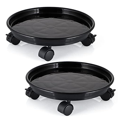 Skelang 13" Plant Caddy, Movable Plant Stand Pot Saucer, Plant Pallet Tray Trolley with Casters, Plant Dolly for Garden Planter, Deck Potted Plant, Each Load Capacity 125 Lbs, Pack of 2 (Black) - color: Black