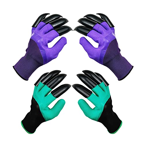 DCCPAA Garden Gloves with Claws,Claw Gardening Gloves for Digging,Planting, Weeding, Seeding-Waterproof for Men and Women - color: 1 Purple+1 Green