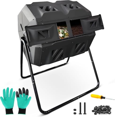 Simply Bio 43-Gallon Outdoor Compost Tumbler Bin – BPA-Free Rotating Compost Bin for Garden, Kitchen and Yard Waste, Outdoor Compost Bin Tumbler, Dual Chamber, Black, Weather-Resistant - size: 43-Gallon
