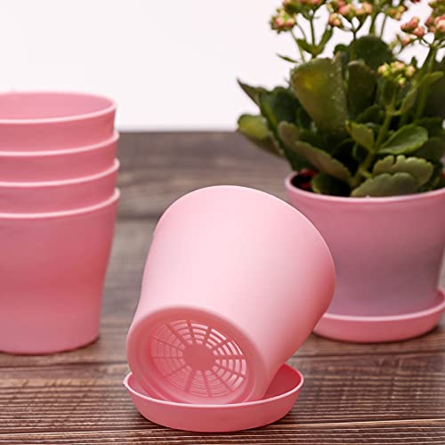 TDHDIKE 10 Pcs Plastic Planters Indoor Flower Plant Pots (Pink) - color: Pink