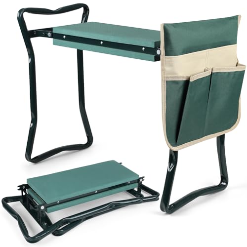 Foldable Garden Kneeler and Seat, Gardening Bench for Kneeling and Sitting, Garden Helper Seat with Tool Pocket, Eva Soft Foam Pad for Kneeling and Seating, Gifts for Women Men Seniors Gardener