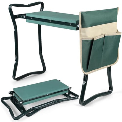 Foldable Garden Kneeler and Seat, Gardening Bench for Kneeling and Sitting, Garden Helper Seat with Tool Pocket, Eva Soft Foam Pad for Kneeling and Seating, Gifts for Women Men Seniors Gardener