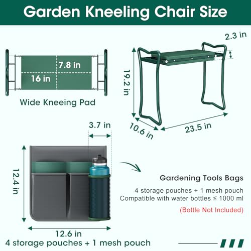 OAOA innovation 2-in-1 Garden Kneeler with Umbrella, Kneeling Bench & Grey Umbrella, Portable Stool 330lb Capacity, Garden Tools Bag with Bottle Holder, Gardening Gift for Men Women Seniors - color: Grey