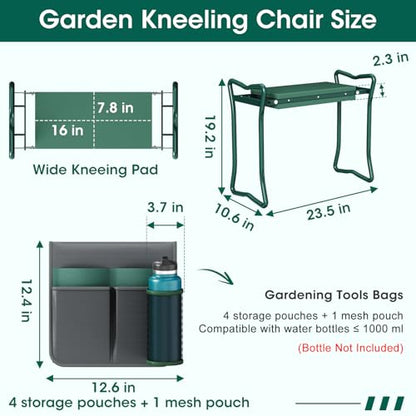 OAOA innovation 2-in-1 Garden Kneeler with Umbrella, Kneeling Bench & Grey Umbrella, Portable Stool 330lb Capacity, Garden Tools Bag with Bottle Holder, Gardening Gift for Men Women Seniors - color: Grey