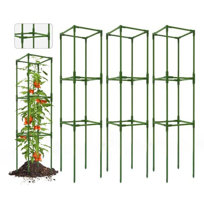 3 Pack Tomato Cage, Up to 47 Inch Adjustable Square Tomato Cages for Pots - size: 3 Pack-47in