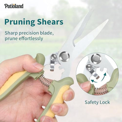 Green Garden Tool Set 4-Piece, Trowel, Fork, Pruning Shear&Gloves - color: green-4pcs