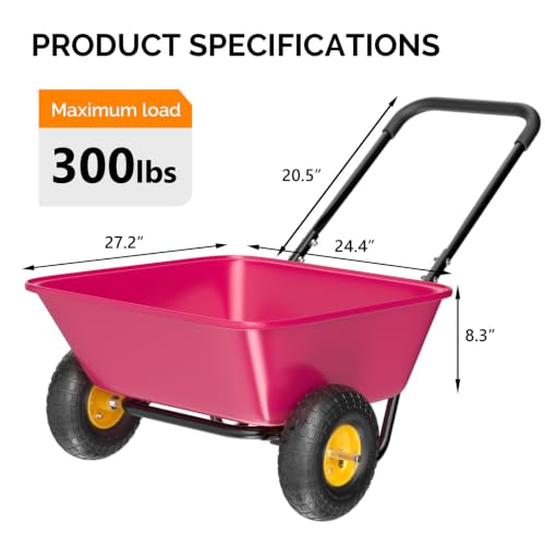 VINGLI Wheelbarrow, Plastic and Steel Wheel Barrel, Garden Cart for Lawn, Gardening, Construction (Pink) - color: Pink