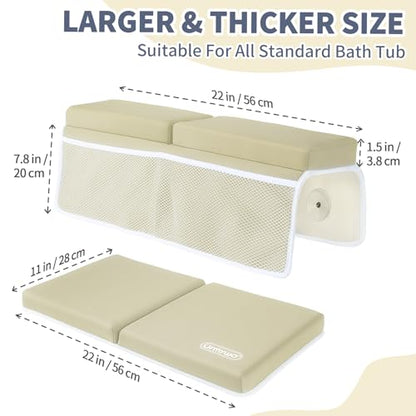 URMYWO Bath Kneeler and Elbow Rest Pad Set - 1.5" Thick Baby Bath Kneeler Pads with Toys Organizer, Anti-Slip Cozy Knee & Arm Support Bathtub Mat, Quick Dry Kneeling Pad for Baby Bath Time - color: Beige