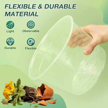 10 Inch Clear Nursery Pots with Drainage Holes, 4 Pack Flexible Large Plant Pots for Plants, Plastic Clear Nursery Pots for Seedling, Shrubs, Herbs, Flowers, Vegetables - size: 10 Inch
