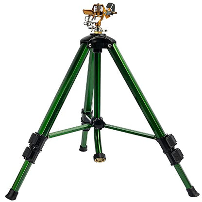 Hourleey Impact Sprinkler on Tripod Base, Heavy Duty Brass Sprinklers for Yard Lawn Garden, 0-360 Degree Large Area Coverage, 3/4 Inch Connector Extension Legs Flip Locks with Brass Sprinkler Head - size: 1 Pack