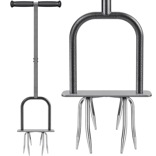 Dolibest Manual Twist Tiller, All-Steel Garden Claw Cultivator with 6 Curved Claws and Soft Rubber Handle, Hand Tiller Garden Claw for Gardening Bed and Plant Box (39'') - color: Manual Twist Tiller with D-Shape-2