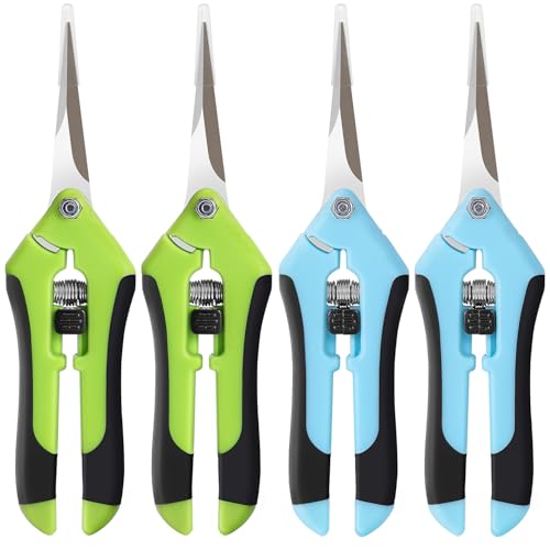 4 Pack Pruning Shears 6.5 Inch Stainless Steel Garden Scissors - color: Green Blue