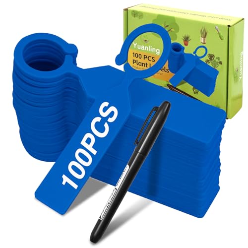 Plant Labels Yuanling 100Pcs Plastic Waterproof Plant Tree Tags Nursery Garden Markers for Indoor Outdoor Gardening Plants Vegetables Flowers Potted (Dark Blue Color with 1 Marker Pen) - color: Dark Blue
