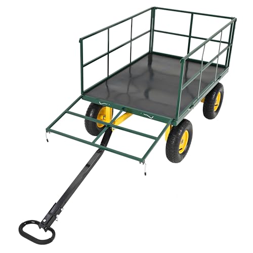 1500 Lbs Steel Garden Cart, Utility Wagon with Removable Mesh Sides-Green - color: Green, size: 1500 Lbs