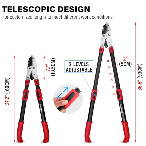 HAUTMEC Anvil Loppers for Tree Trimming Heavy Duty, Extendable 27-37'' Garden Loppers with Compound Action System, 2" Cutting Capacity, Labor-Saving Tree Trimmer for Yard, Lawn Branch Cutter - color: Loppers