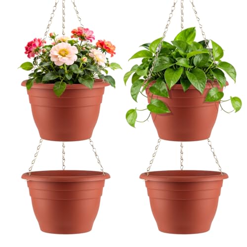 Hanging Planters 10 Inch, 4 Pack Self-Watering Hanging Baskets, Pottery Red - color: Pottery Red, size: 10 Inch-4P