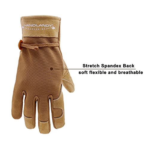 HANDLANDY HLDD Work Gloves for Women and Ladies, Leather Gardening Gloves Flexible Mechanic Working Gloves - color: Brown-2pairs, size: Small (Pack of 2)
