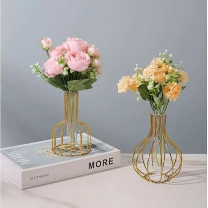 IvyMei Luxurious Nordic Gold Table Flower Vase Metal Frame Glass Tube - color: Gold 10