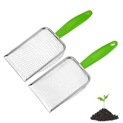 M METERXITY 2-Pack Gardening Soil Sifter, 5, 3.8 mm Mesh Stainless Steel Portable Gardening Sifter with Plastic Handle for Sand/Dirt/Rock Compost [White, Green] - color: White, Green, size: 5.0X5.0mm,3.8x3.8mm