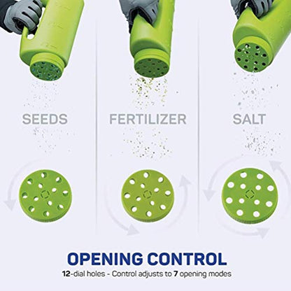 Hand Held Spreader, Fertilizer Salt Spreader, Ice Salt Dispenser with Adjustable Hole Size Cover for Lawns Gardens Walkways (Green) - color: green