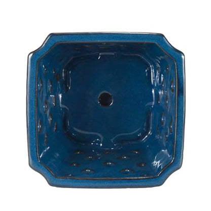 W&W Ceramic Orchid Pot with Holes and Saucer for Repotting, Blue, 7" - color: Blue